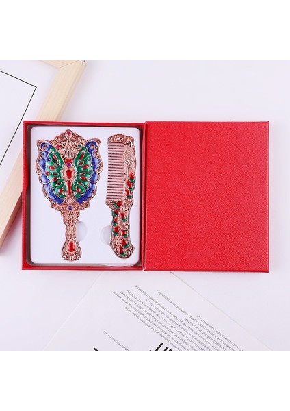 Kalay Metal Makyaj Aynası Tarak Hediye Kutusu ile Ambalaj Rusya Vintage Kelebek Oyma Kadın Hediye Taklidi Ayna Tarak Seti Taşınabilir (Yurt Dışından) indirimleri