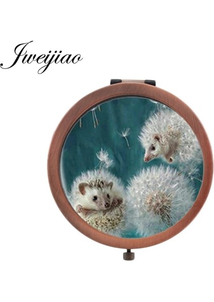 H244 Youhaken Kirpi Sis Cep Aynası Karikatür Vintage Bakır Metal Cam Cabochon Taşınabilir Kompakt Katlanır Makyaj Aynaları (Yurt Dışından)