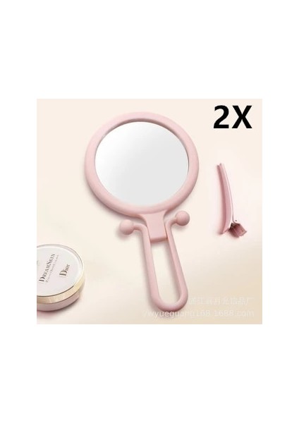Pembe 2x 2/5/10X Büyüteç El Aynası Çift Taraflı Büyütme Süper Net Makyaj Aynası Kompakt Taşınabilir Seyahat Kolu Ayna (Yurt Dışından)
