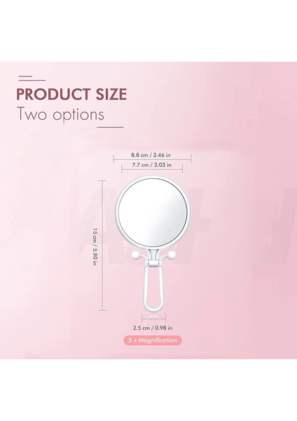 Pembe 2x 2/5/10X Büyüteç El Aynası Çift Taraflı Büyütme Süper Net Makyaj Aynası Kompakt Taşınabilir Seyahat Kolu Ayna (Yurt Dışından)