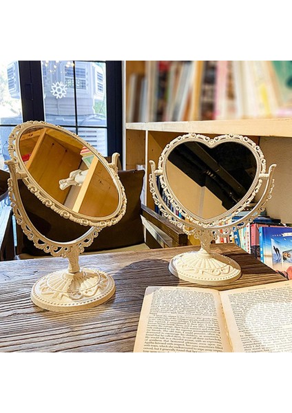 Pembe 2 Kalp Şeklinde Makyaj Aynası Vintage Avrupa Tarzı Akrilik Tek Taraflı Makyaj Aynası 360 Derece Döner Masaüstü Makyaj Araçları (Yurt Dışından) fırsatları