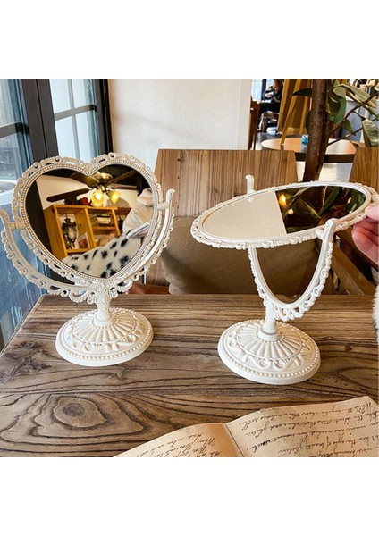 Pembe 2 Kalp Şeklinde Makyaj Aynası Vintage Avrupa Tarzı Akrilik Tek Taraflı Makyaj Aynası 360 Derece Döner Masaüstü Makyaj Araçları (Yurt Dışından) indirimleri
