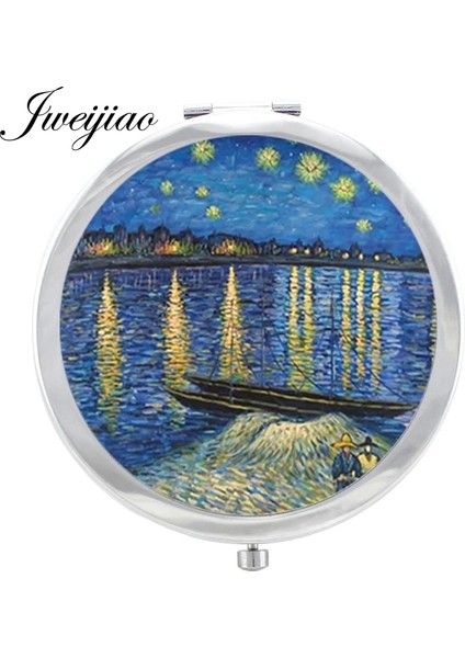 ZZ83 Youhaken Yıldızlı Gece Van Gogh Resimleri Cam Cabochon Makyaj Aynası Floding Yuvarlak Kompakt El Cep Aynası Espejo (Yurt Dışından) fırsatları