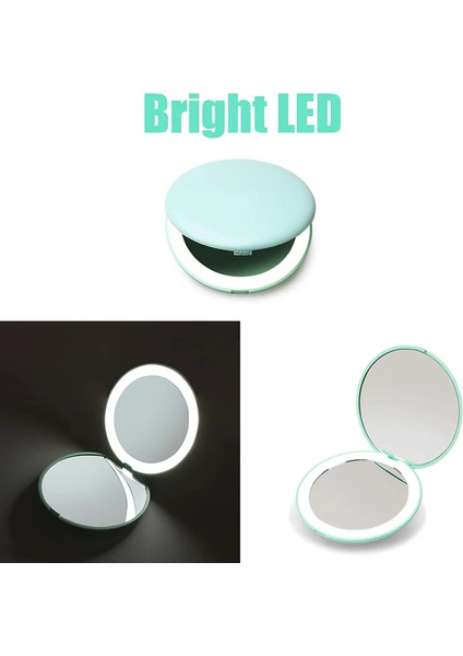 Camgöbeği Şarjlı LED Seyahat Makyaj Aynası, 9cm Işıklı Kompakt Ayna, 10X Büyütme, Elde Taşınabilir, Çift Taraflı, Taşınabilir Katlanır Ayna (Yurt Dışından)