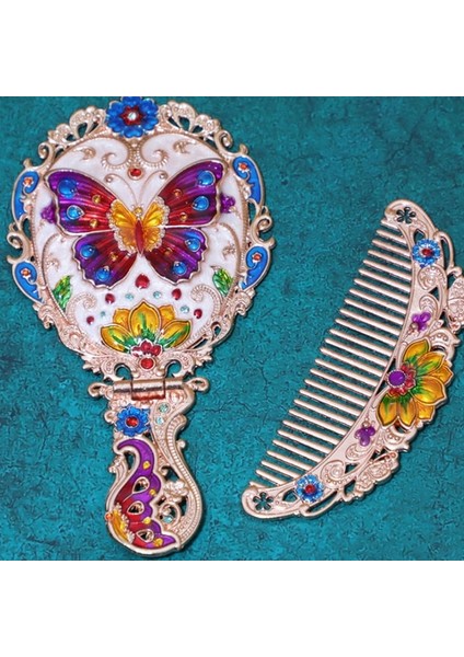 4 2 Adet/takım Yepyeni Kadın Şık Retro Vintage Cep Aynası Kompakt Makyaj Aynaları Tarak Seti El Makyaj Bronz Delikli (Yurt Dışından)