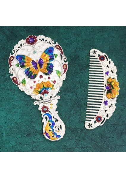 4 2 Adet/takım Yepyeni Kadın Şık Retro Vintage Cep Aynası Kompakt Makyaj Aynaları Tarak Seti El Makyaj Bronz Delikli (Yurt Dışından) modelleri