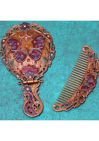 4 2 Adet/takım Yepyeni Kadın Şık Retro Vintage Cep Aynası Kompakt Makyaj Aynaları Tarak Seti El Makyaj Bronz Delikli (Yurt Dışından) fırsatları