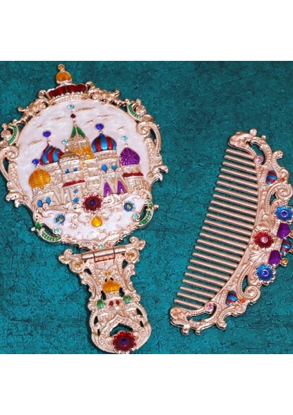 4 2 Adet/takım Yepyeni Kadın Şık Retro Vintage Cep Aynası Kompakt Makyaj Aynaları Tarak Seti El Makyaj Bronz Delikli (Yurt Dışından) indirimleri