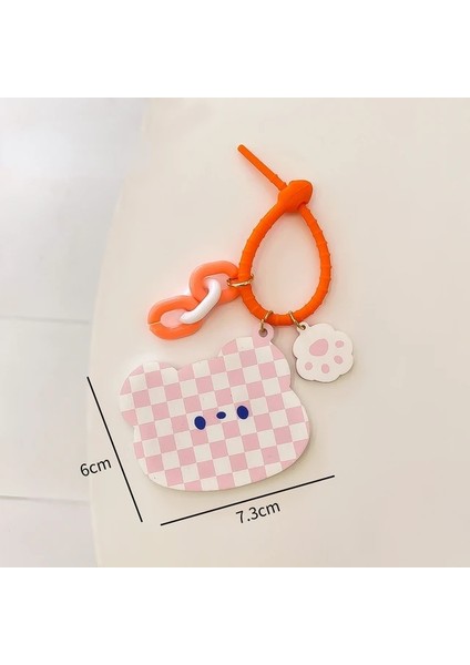 Ekose Ayı Karikatür Taşınabilir Makyaj Aynası Tatlı Sevimli Çanta Anahtarlığı Kolye Anahtarlık Kızlar Cep Kawaii Makyaj Aynası Aksesuarları Dekorasyon (Yurt Dışından)