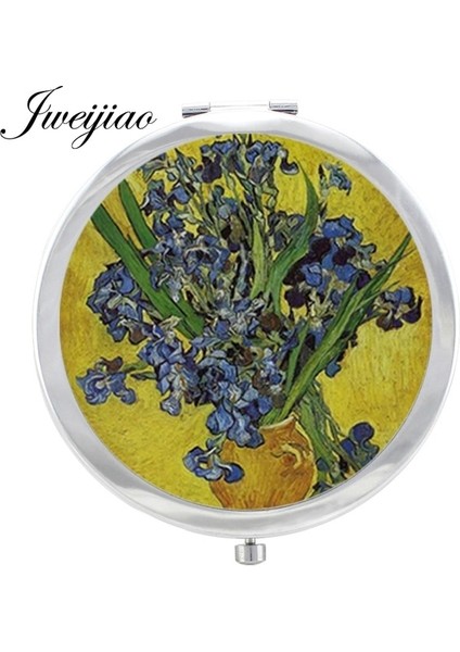 ZZ96 Youhaken Yıldızlı Gece Van Gogh Resimleri Cam Cabochon Makyaj Aynası Floding Yuvarlak Kompakt El Cep Aynası Espejo (Yurt Dışından)