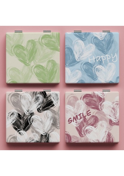 B Mini Katlanır Makyaj Aynası Pu Çift Taraflı Kalp Desenli Kozmetik Ayna Taşınabilir El Cep Meydanı Yüksek Çözünürlüklü Ayna (Yurt Dışından) fiyatları