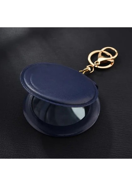 Donanma Yuvarlak Mat Küçük Ayna Taşınabilir Mini Ayna Katlanır Çift Taraflı Ayna Pu Mat Altın El Makyaj Aynası (Yurt Dışından)