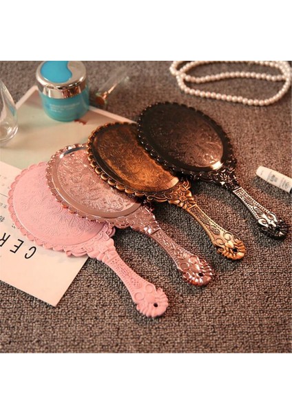 Pembe Vintage Oyma El Makyaj Masası Aynası Makyaj Aynası Spa Salon Makyaj Vanity El Aynası Kolu Kozmetik Kompakt Ayna Kadınlar Için (Yurt Dışından) fırsatları