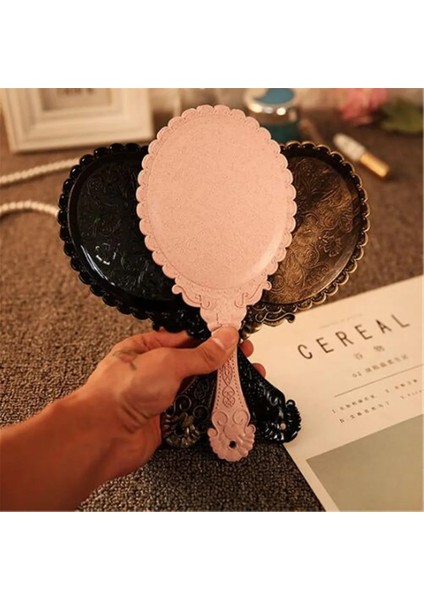 Pembe Vintage Oyma El Makyaj Masası Aynası Makyaj Aynası Spa Salon Makyaj Vanity El Aynası Kolu Kozmetik Kompakt Ayna Kadınlar Için (Yurt Dışından) indirimleri