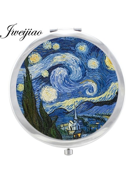 ZZ76 Youhaken Yıldızlı Gece Van Gogh Resimleri Cam Cabochon Makyaj Aynası Floding Yuvarlak Kompakt El Cep Aynası Espejo (Yurt Dışından) modelleri