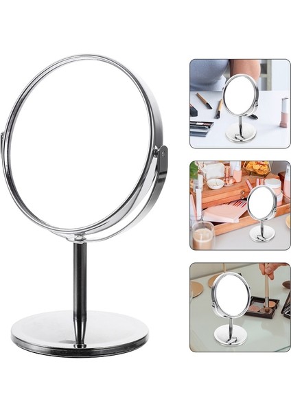 Gümüş Masa Ayna Vanity Masa Üstü Tıraş Erkek Makyaj Masası 360 Kadın Örgü Daire Aynalar (Yurt Dışından)