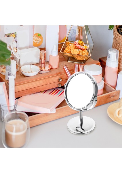 Gümüş Masa Ayna Vanity Masa Üstü Tıraş Erkek Makyaj Masası 360 Kadın Örgü Daire Aynalar (Yurt Dışından)