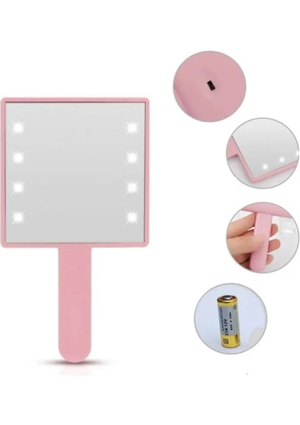 Beyaz LED El Aynası Makyaj Taşınabilir Kompakt El Aynası 8x LED Boncuklu Seyahat Hd Büyük Kare Kozmetik Ayna Saplı (Yurt Dışından) fırsatları