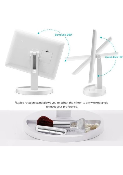 Siyah LED Dokunmatik Hassas Makyaj Aynası 22 Lamba Boncukları 360° Dönen Masaüstü Aynaları Şasi Depolama ile Makyaj Aynaları (Yurt Dışından)