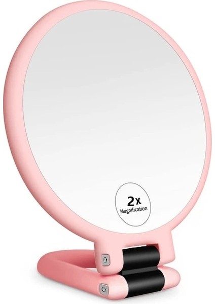 Pembe 2x 2/5/10X Büyütmeli El Aynası, Seyahat Katlanır El Aynası, 1/10X Büyütme ile Çift Taraflı Ayaklı Makyaj Aynası (Yurt Dışından)