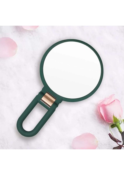 Pembe 2x 2/5/10X Büyütmeli El Aynası, Seyahat Katlanır El Aynası, 1/10X Büyütme ile Çift Taraflı Ayaklı Makyaj Aynası (Yurt Dışından)