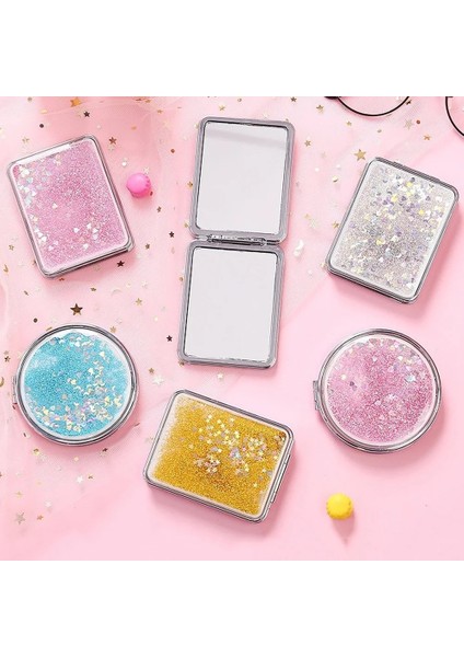 Yuvarlak Pembe Parlak Bataklık Makyaj Aynası Taşınabilir Büyüteç El Kare Makyaj Ayakta Vanity Katlanabilir Cep Aynası Sevimli Kompakt Kızlar (Yurt Dışından) modelleri