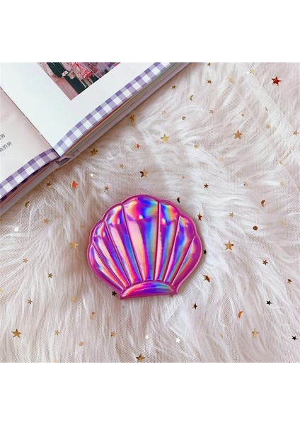 Pembe Lazer Kabuk Glitter 2-Yüz Makyaj Aynası 2x Büyüteç Aynalar Taşınabilir Sevimli Çift Taraflı Katlanır Cep Makyaj Cilt Bakımı Araçları (Yurt Dışından)