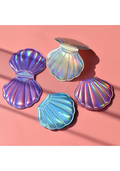 Pembe Lazer Kabuk Glitter 2-Yüz Makyaj Aynası 2x Büyüteç Aynalar Taşınabilir Sevimli Çift Taraflı Katlanır Cep Makyaj Cilt Bakımı Araçları (Yurt Dışından) fiyatları