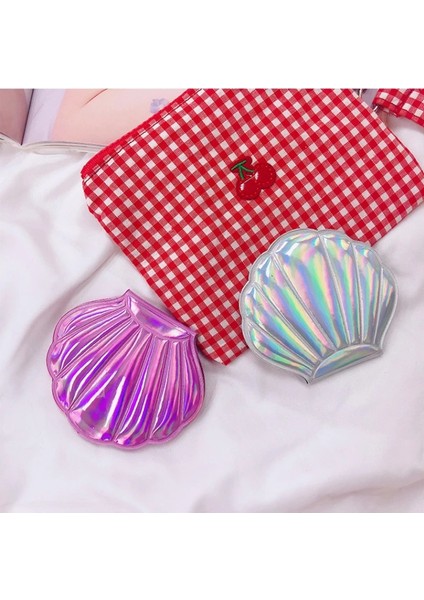 Pembe Lazer Kabuk Glitter 2-Yüz Makyaj Aynası 2x Büyüteç Aynalar Taşınabilir Sevimli Çift Taraflı Katlanır Cep Makyaj Cilt Bakımı Araçları (Yurt Dışından) indirimleri