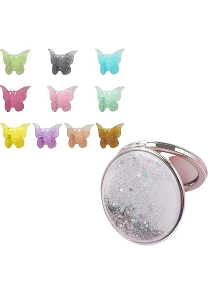 Set A Quicksand Ayna Çift Taraflı Makyaj Aynası Taşınabilir Mini Ayna Ins Katlanabilir Öğrenci Taşınabilir Küçük Yuvarlak Ayna Kore Versiyonu (Yurt Dışından)