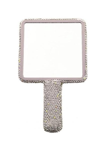 Beyaz Kare Makyaj Aynası Glitter Rhinestone Dekor Kare Yuvarlak Kalp Şeklinde El Ayna Kadın Kızlar Kozmetik El Aynası (Yurt Dışından)