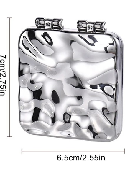 Pic Gösterisi Olarak Taşınabilir Mini Ins Sıvı Şekli Kare Çift Ayna Masaüstü Cep Kozmetik Ayna Makyaj Aynası Seyahat Metalik Güzellik Aynası (Yurt Dışından)