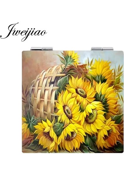 E215 Youhaken Güzel Çiçekler Saksı Bitki Meyve Fotoğraf Makyaj Aynası Mini Katlanır Kare 1x/2x Büyüteç Pu Deri Cep Aynası (Yurt Dışından)
