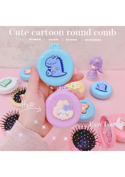 No.4 1 Pc Sevimli Karikatür Makyaj Tarak Ayna Katlanır Masaj Saç Fırçası Yuvarlak Mini Hava Yastığı Tarak Ayna Seyahat Tarak El Aynası (Yurt Dışından)