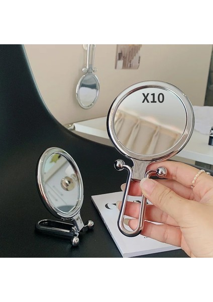 Silver-X2 2/5/10X Parlak Büyüteç Makyaj Aynası El Makyaj Aynası Katlanır El Aynası Cep Aynası Kompakt Aynalar Makyaj Araçları (Yurt Dışından)