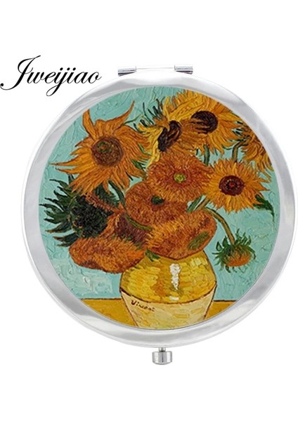 ZZ75 Youhaken Yıldızlı Gece Van Gogh Resimleri Cam Cabochon Makyaj Aynası Floding Yuvarlak Kompakt El Cep Aynası Espejo (Yurt Dışından)