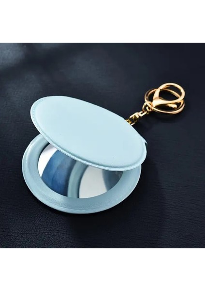 Açık Mavi Mini Yuvarlak Pu Makyaj Aynası Sevimli Püskül Taşınabilir Makyaj Aynası Çanta Anahtarlığı Süsleme Çift Taraflı Kompakt Kozmetik Ayna (Yurt Dışından)