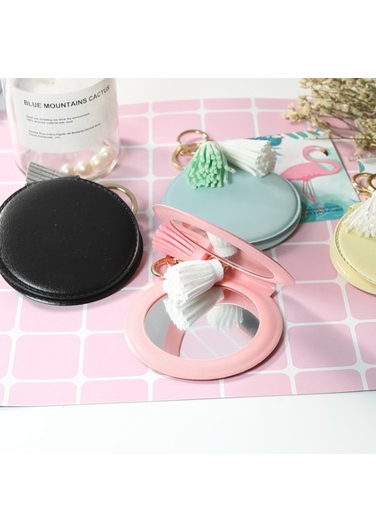 Açık Mavi Mini Yuvarlak Pu Makyaj Aynası Sevimli Püskül Taşınabilir Makyaj Aynası Çanta Anahtarlığı Süsleme Çift Taraflı Kompakt Kozmetik Ayna (Yurt Dışından) modelleri