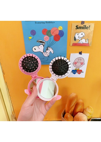 Ördek Ayı Pembe Çilek Katlanır Hava Yastığı Aynalı Taraklar Kompakt Cep Boyutu Seyahat Saç Fırçası Kozmetik Aynalar Kafa Masajı Rahatlatıcı (Yurt Dışından) modelleri