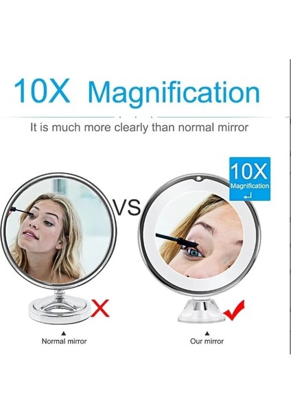 Beyaz 10X Büyüteç LED Makyaj Aynası Vantuz Yuvarlak Masa Aynası 360 Derece Rotasyon Katlanır Işıklı Kozmetik Makyaj Aynası (Yurt Dışından) modelleri