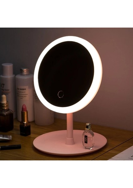 Beyaz 3 Renkli LED Makyaj Aynası Işık ile Bayanlar Depolama Makyaj Lambası Masaüstü Makyaj Masası Aynası Yuvarlak Şekil Kozmetik Aynalar Kadınlar Yılbaşı Hediyeleri (Yurt Dışından)
