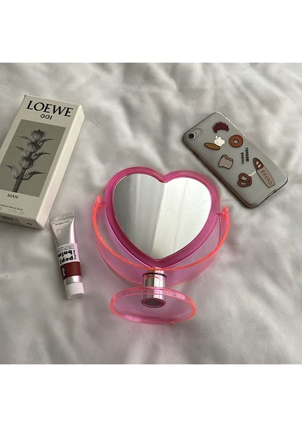 A-Pembe Ins Kore Tarzı Kalp Şeklinde Kozmetik Ayna Akrilik Şeffaf Taban Makyaj Aynası Çift Taraflı Ev Yatak Odası Masaüstü Ayna (Yurt Dışından)