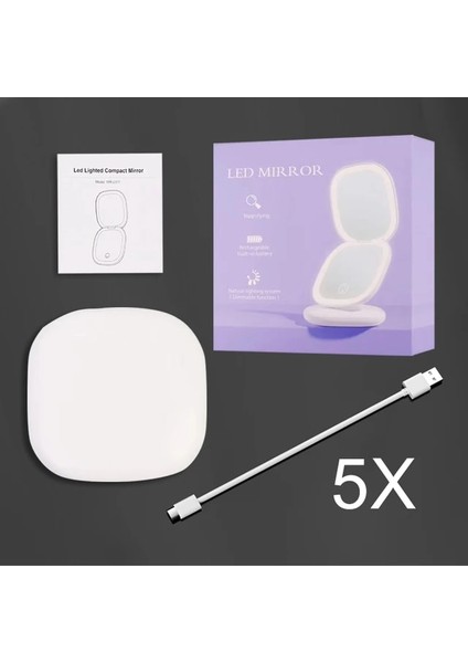 Kobi Çift Lamba W LED Işıklı Kompakt Makyaj Aynası Mini Taşınabilir El Cebi 5X/10X Büyütülebilir Katlanabilir Seyahat Makyaj Aynaları Kozmetik Aletler (Yurt Dışından)