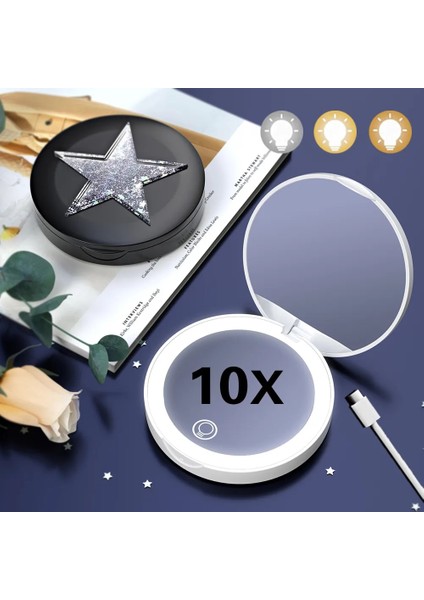 Kobi Çift Lamba W LED Işıklı Kompakt Makyaj Aynası Mini Taşınabilir El Cebi 5X/10X Büyütülebilir Katlanabilir Seyahat Makyaj Aynaları Kozmetik Aletler (Yurt Dışından) fiyatları