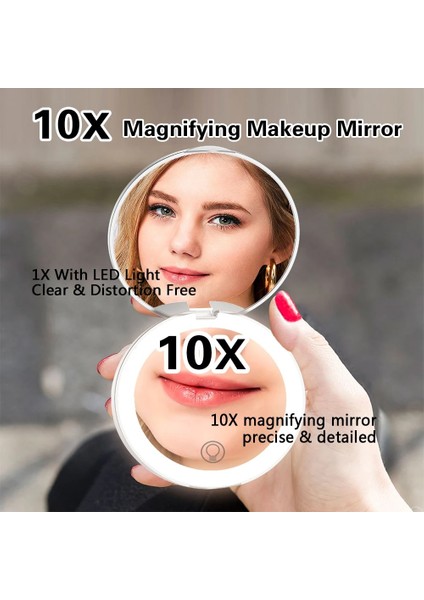 Kobi Çift Lamba W LED Işıklı Kompakt Makyaj Aynası Mini Taşınabilir El Cebi 5X/10X Büyütülebilir Katlanabilir Seyahat Makyaj Aynaları Kozmetik Aletler (Yurt Dışından) fırsatları