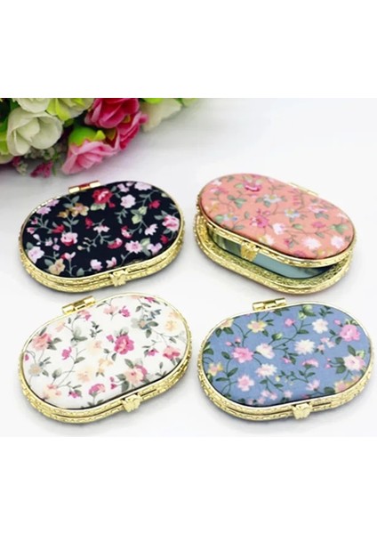 Elips-Mavi 1 Adet Mini Makyaj Kompakt Cep Çiçek Ayna Taşınabilir Iki Taraflı Katlanır Makyaj Aynası Kadın Vintage Kozmetik Aynalar Hediye Için (Yurt Dışından)