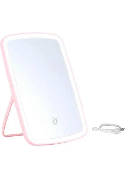 Pembe Katlanabilir Makyaj Aynası Katlanabilir LED Makyaj Aynası 3 Işık Modlu USB Şarj Edilebilir Dokunmatik Ekran Kontrolleri Kare Makyaj Aynası (Yurt Dışından)