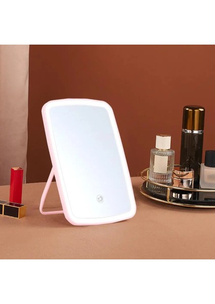 Pembe Katlanabilir Makyaj Aynası Katlanabilir LED Makyaj Aynası 3 Işık Modlu USB Şarj Edilebilir Dokunmatik Ekran Kontrolleri Kare Makyaj Aynası (Yurt Dışından) modelleri