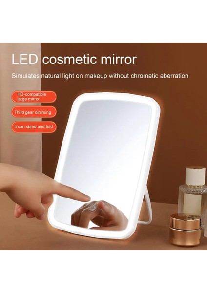 Pembe Katlanabilir Makyaj Aynası Katlanabilir LED Makyaj Aynası 3 Işık Modlu USB Şarj Edilebilir Dokunmatik Ekran Kontrolleri Kare Makyaj Aynası (Yurt Dışından) fırsatları