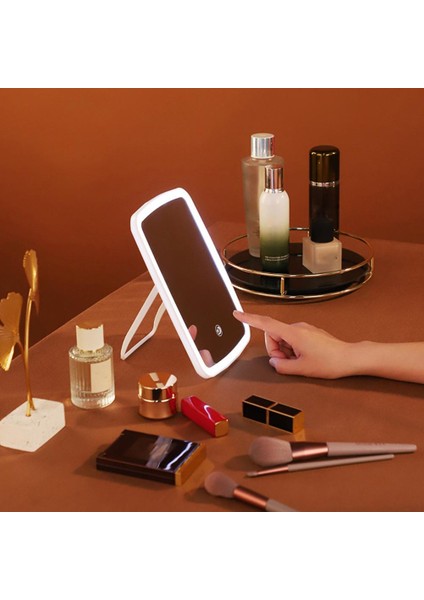 Pembe Katlanabilir Makyaj Aynası Katlanabilir LED Makyaj Aynası 3 Işık Modlu USB Şarj Edilebilir Dokunmatik Ekran Kontrolleri Kare Makyaj Aynası (Yurt Dışından) indirimleri